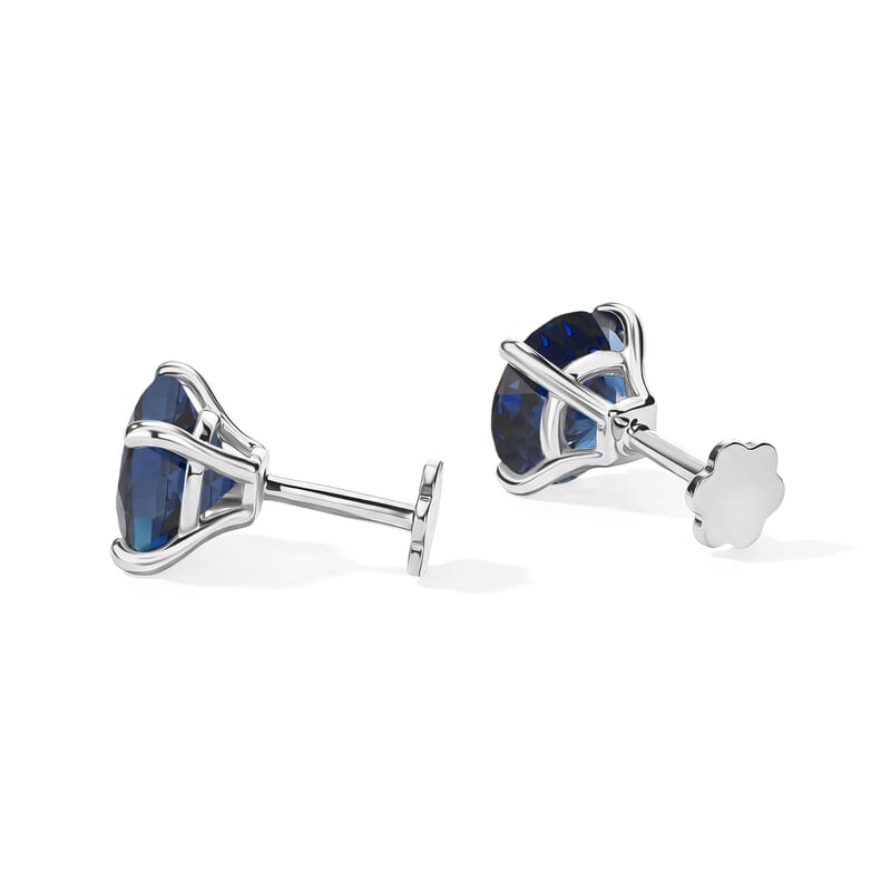 D'Joy London Blue Topaz 4.40 ctw Solitaire Stud Flat Back Earrings in Rhodium Over Sterling Silver