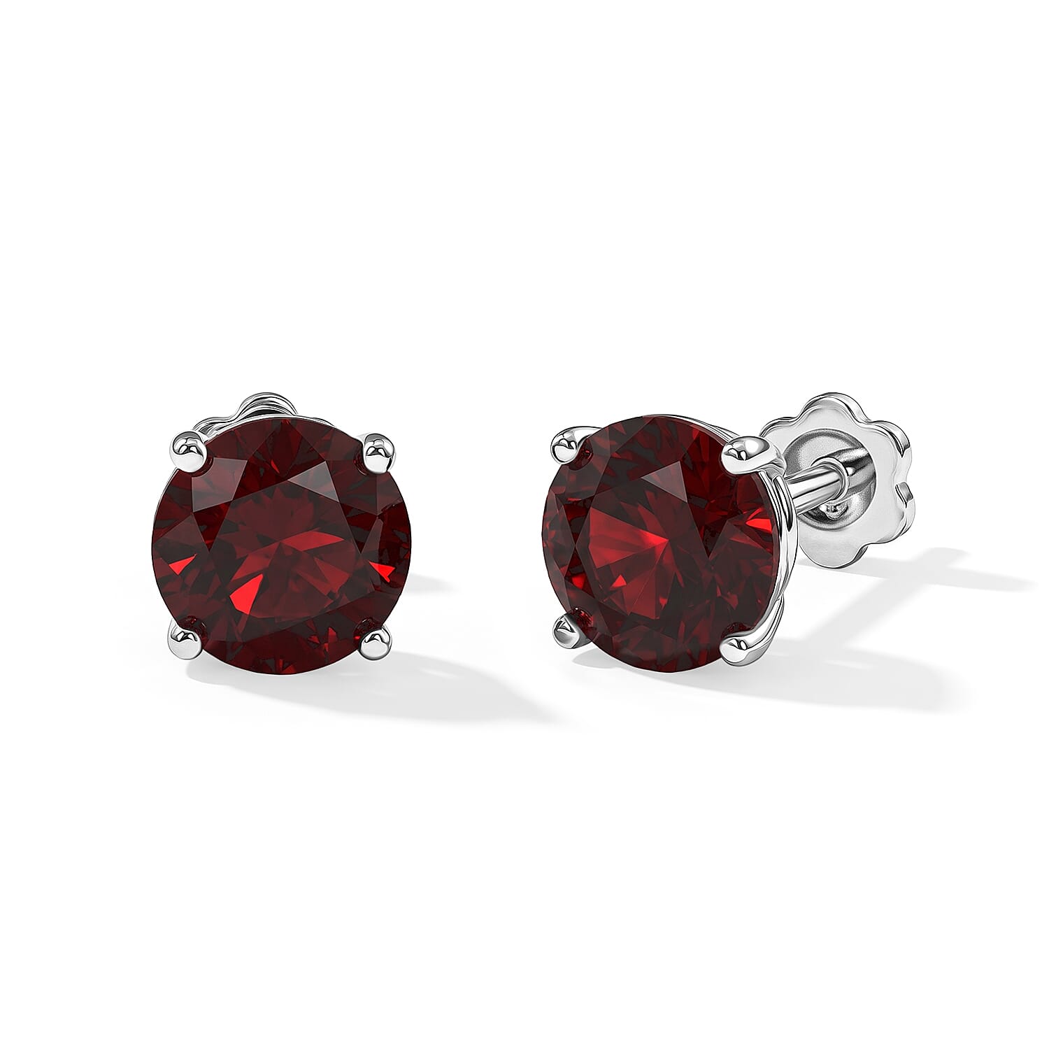 D''Joy Orissa Rhodolite Garnet 4.70 ctw Solitaire Stud Earrings in Rhodium Over Sterling Silver