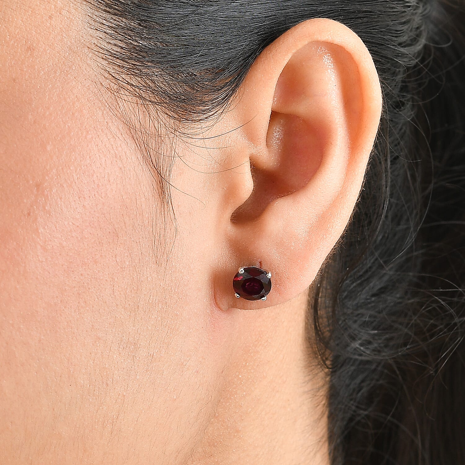 D'Joy Orissa Rhodolite Garnet 4.70 ctw Solitaire Stud Earrings in Rhodium Over Sterling Silver