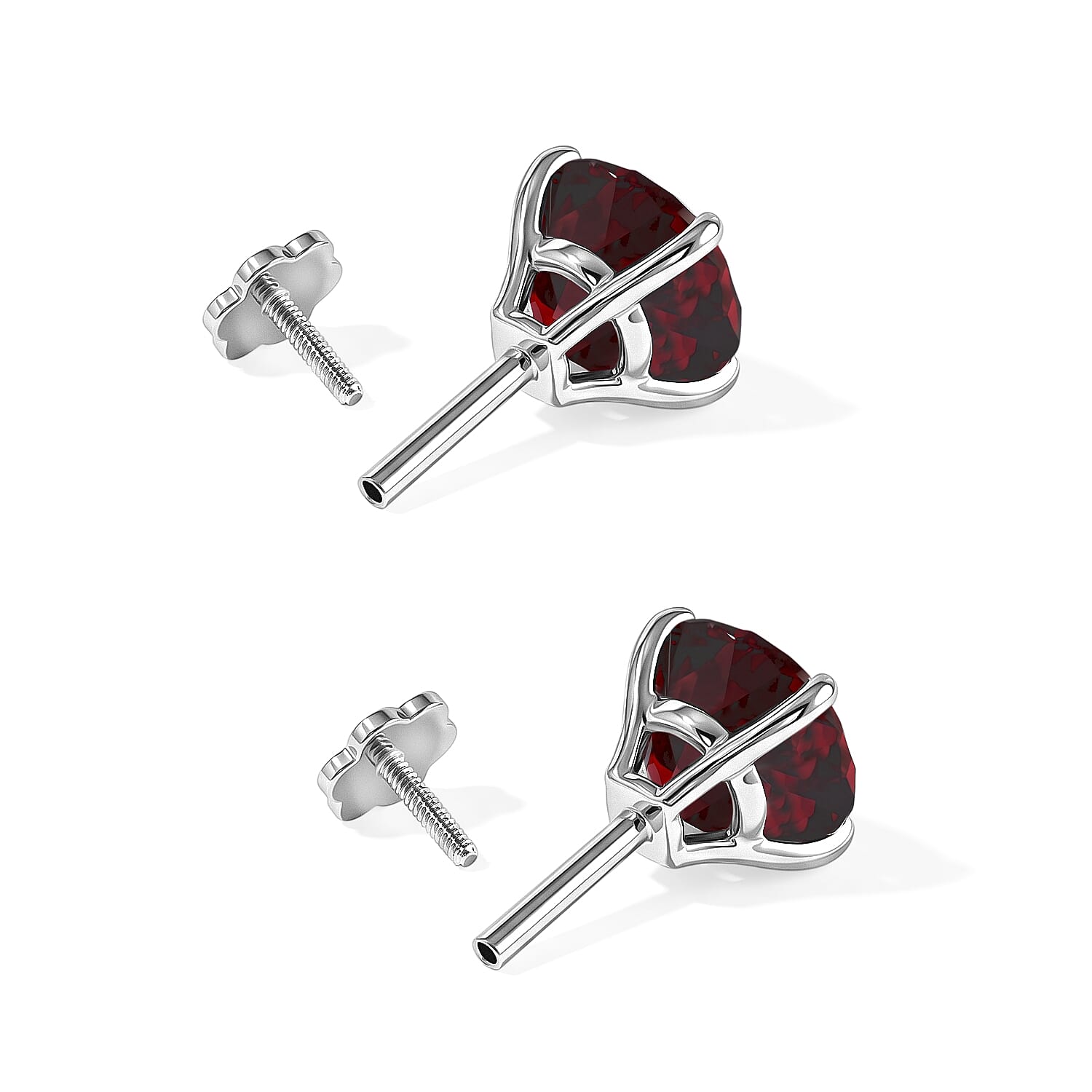 D'Joy Orissa Rhodolite Garnet 4.70 ctw Solitaire Stud Earrings in Rhodium Over Sterling Silver
