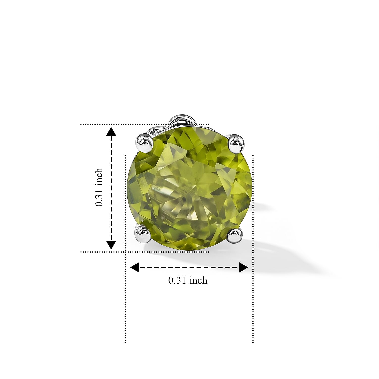 D'Joy Hebei Peridot 3.80 ctw Solitaire Stud Flat Back Earrings in Rhodium Over Sterling Silver