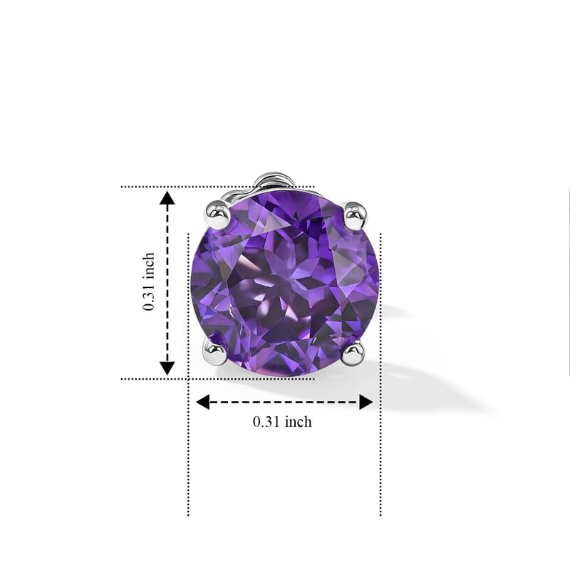 D'Joy Lusaka Amethyst 3.75 ctw Solitaire Stud Flat Back Earrings in Rhodium Over Sterling Silver