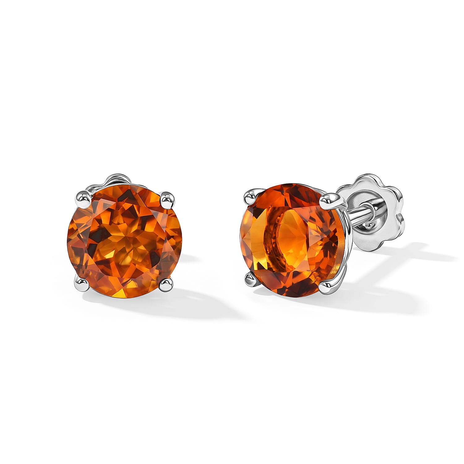 D'Joy Santa Ana Madeira Citrine 3.40 ctw Solitaire Stud Earrings in Rhodium Over Sterling Silver