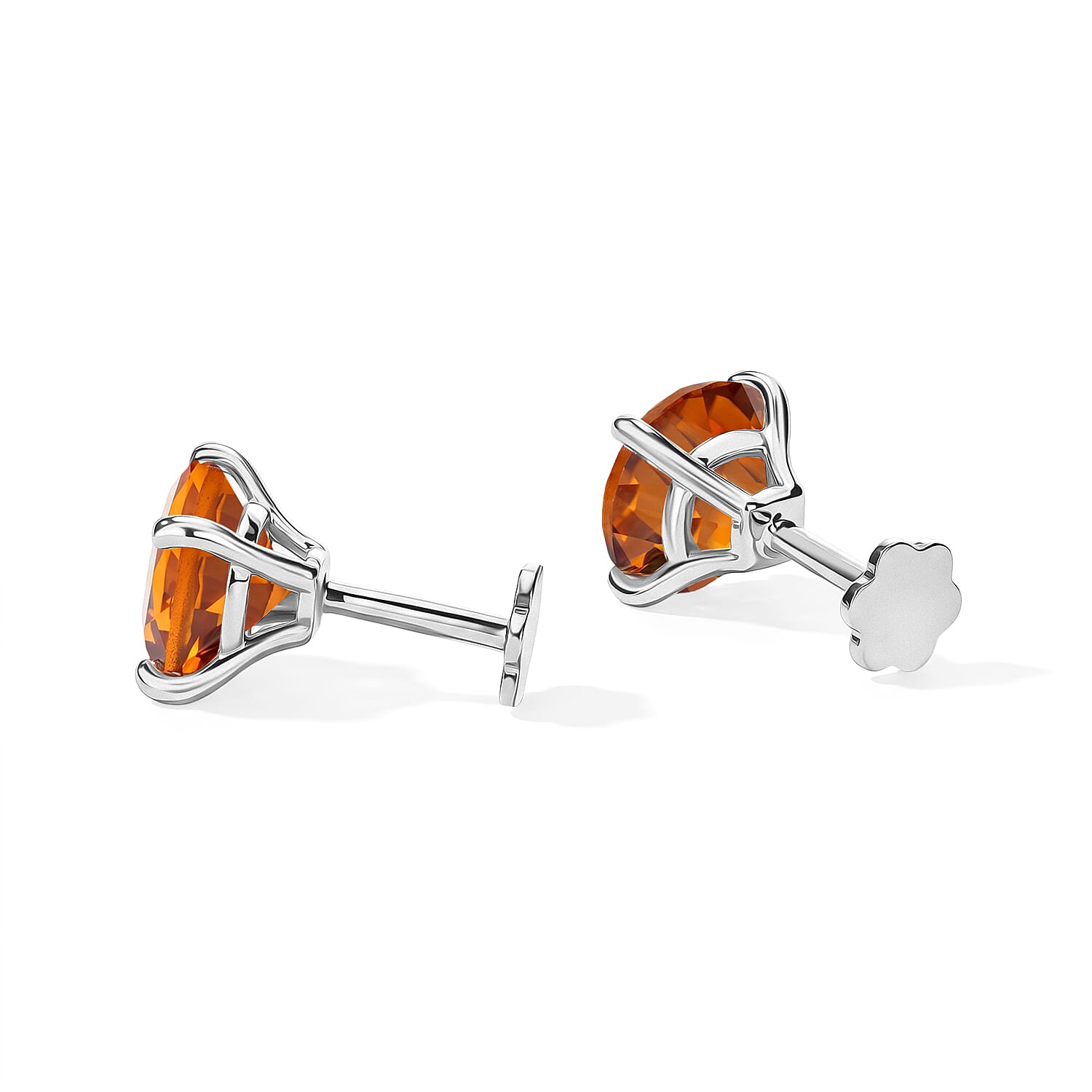 D'Joy Santa Ana Madeira Citrine 3.40 ctw Solitaire Stud Earrings in Rhodium Over Sterling Silver