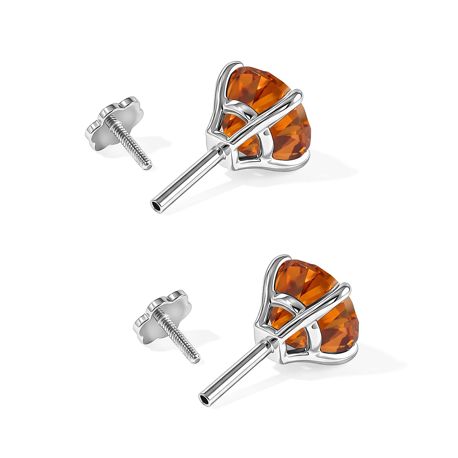 D'Joy Santa Ana Madeira Citrine 3.40 ctw Solitaire Stud Earrings in Rhodium Over Sterling Silver