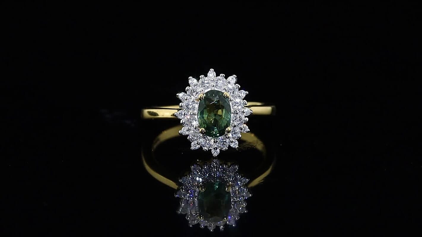 Certified and Appraised D''Joy Sapucaia Green Sapphire, Moissanite Ring in 18K Vermeil YG Over Sterling Silver (Size 10.0) 1.45 ctw