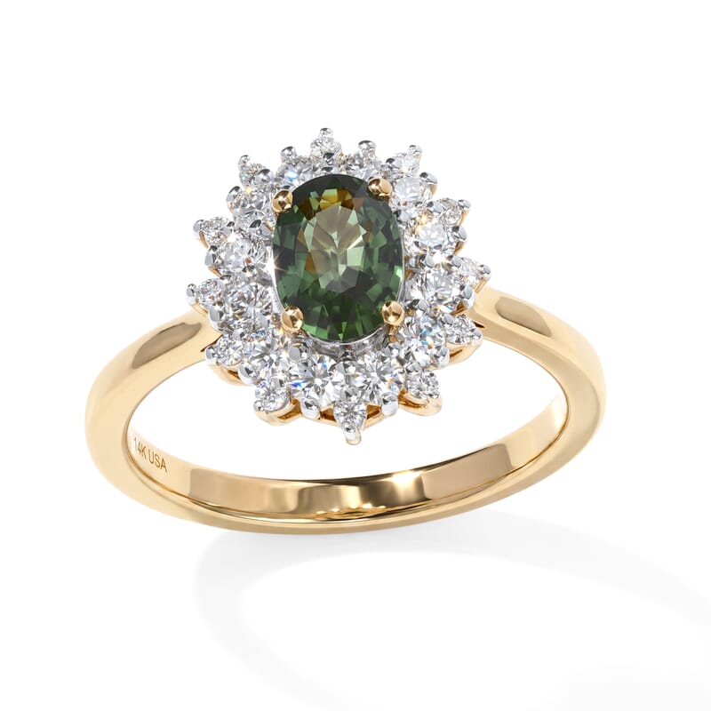 Certified and Appraised D'Joy Sapucaia Green Sapphire and Moissanite 1.45 ctw Ring in 18K Vermeil Yellow Gold Over Sterling Silver (Size 7.0)