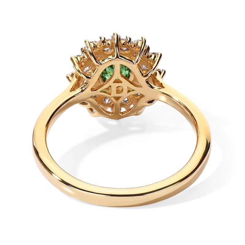 Certified and Appraised D'Joy Sapucaia Green Sapphire and Moissanite 1.45 ctw Ring in 18K Vermeil Yellow Gold Over Sterling Silver (Size 7.0)