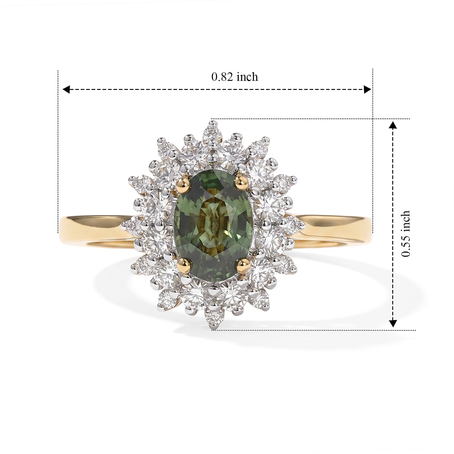 Certified and Appraised D'Joy Sapucaia Green Sapphire and Moissanite 1.45 ctw Ring in 18K Vermeil Yellow Gold Over Sterling Silver (Size 7.0)