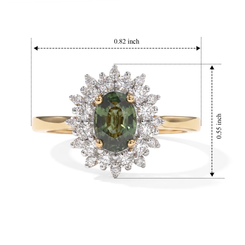 Certified and Appraised D'Joy Sapucaia Green Sapphire and Moissanite 1.45 ctw Ring in 18K Vermeil Yellow Gold Over Sterling Silver (Size 7.0)