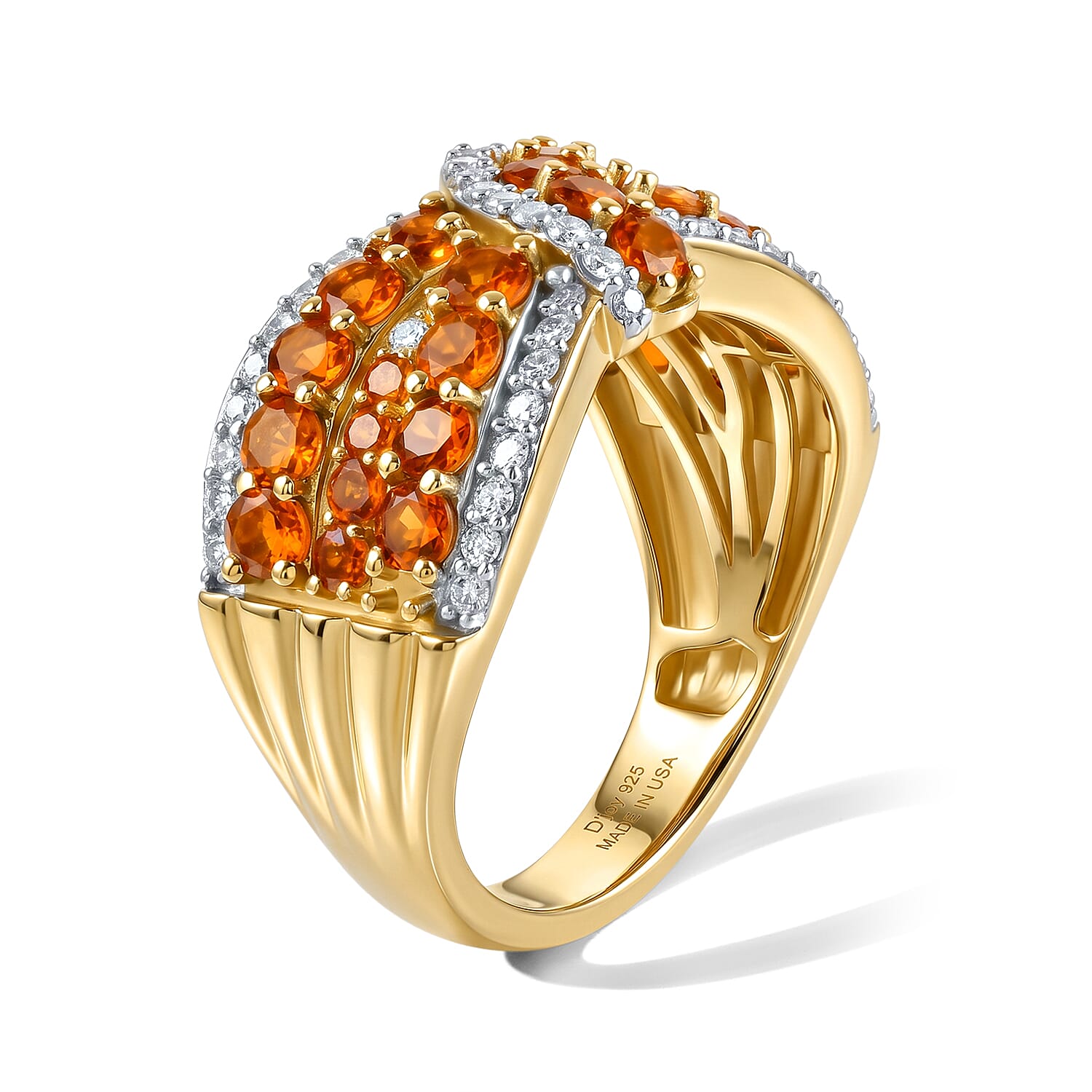 D'Joy AAA Crimson Fire Opal and Moissanite 1.50 ctw Ember Crossed Ring in 18K Vermeil Yellow Gold Over Sterling Silver (Size 6.0)