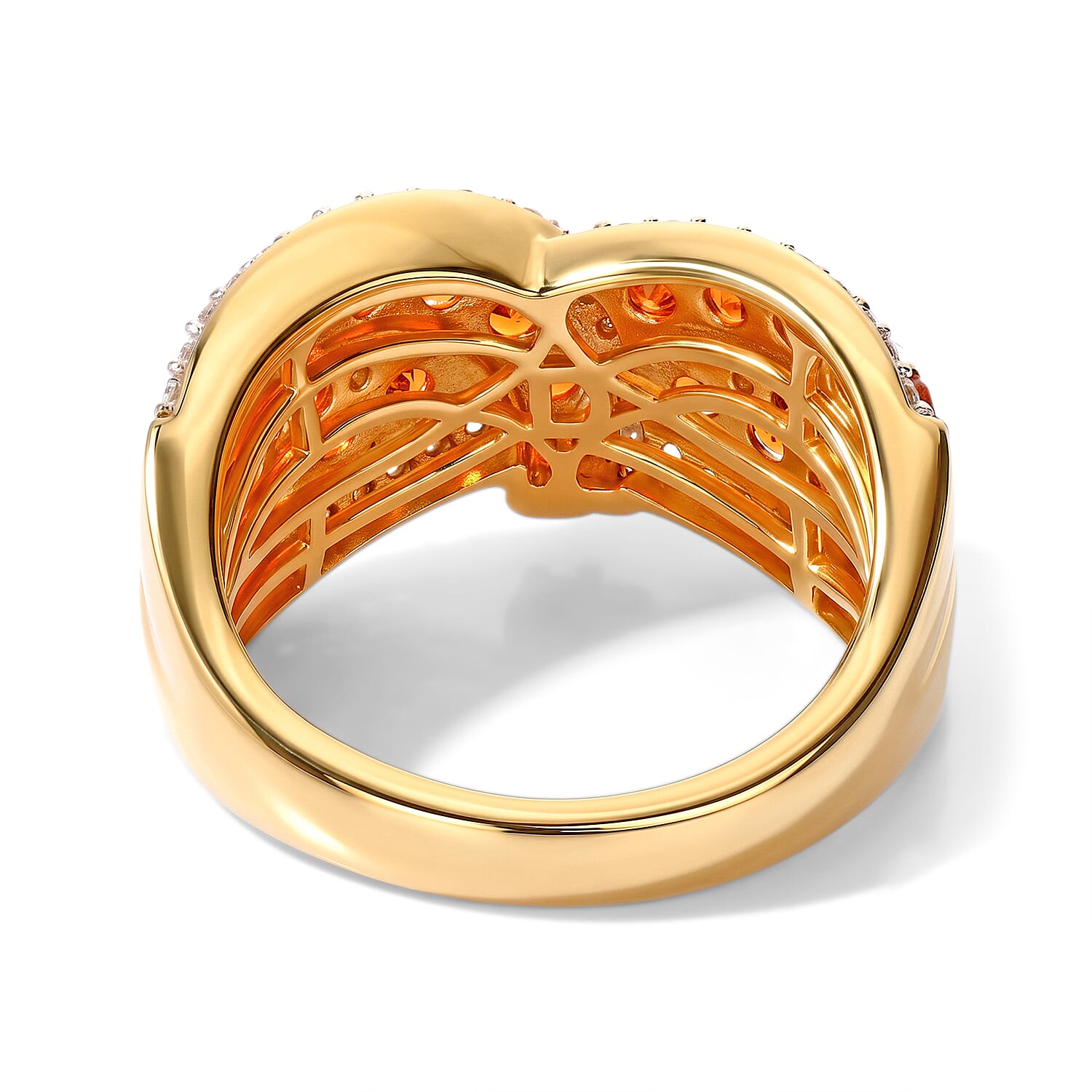 D'Joy AAA Crimson Fire Opal and Moissanite 1.50 ctw Ember Crossed Ring in 18K Vermeil Yellow Gold Over Sterling Silver (Size 6.0)