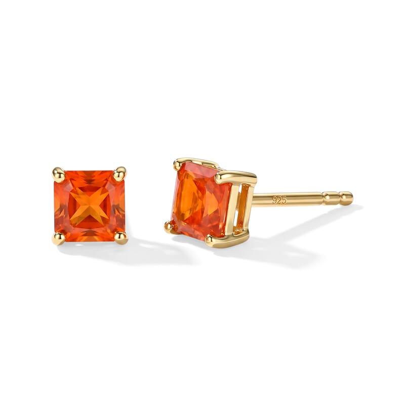 D'Joy Asscher Cut AAA Crimson Fire Opal 0.50 ctw Stud Earrings in 18K Vermeil Yellow Gold Over Sterling Silver