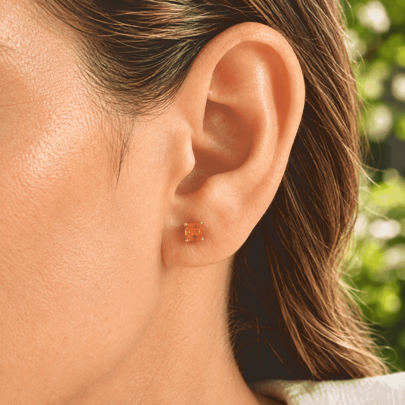 D'Joy Asscher Cut AAA Crimson Fire Opal 0.50 ctw Stud Earrings in 18K Vermeil Yellow Gold Over Sterling Silver