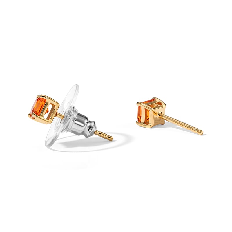 D'Joy Asscher Cut AAA Crimson Fire Opal 0.50 ctw Stud Earrings in 18K Vermeil Yellow Gold Over Sterling Silver