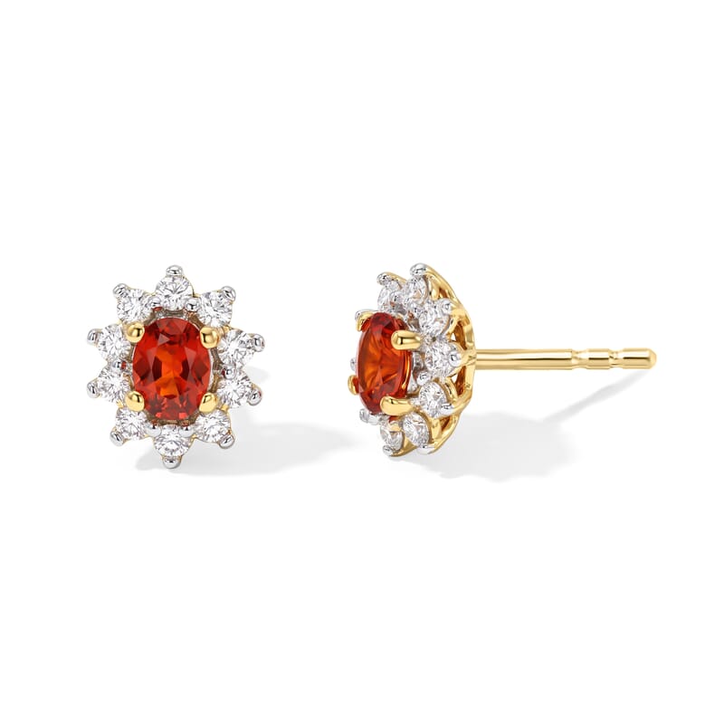 D'Joy AAA Crimson Fire Opal and Moissanite 0.50 ctw Stud Earrings in 18K Vermeil Yellow Gold Over Sterling Silver