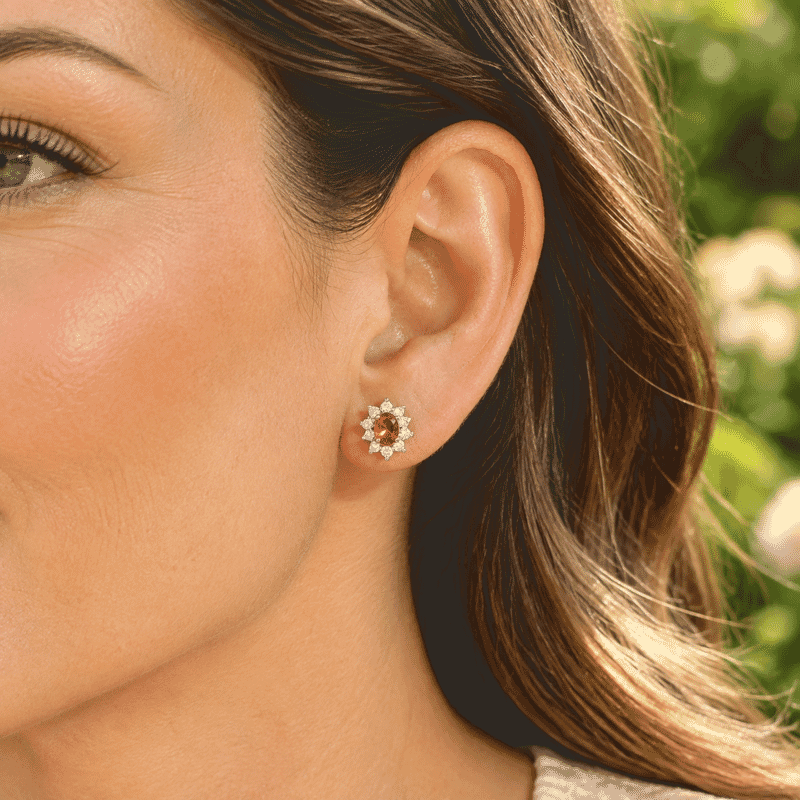 D'Joy AAA Crimson Fire Opal and Moissanite 0.50 ctw Stud Earrings in 18K Vermeil Yellow Gold Over Sterling Silver