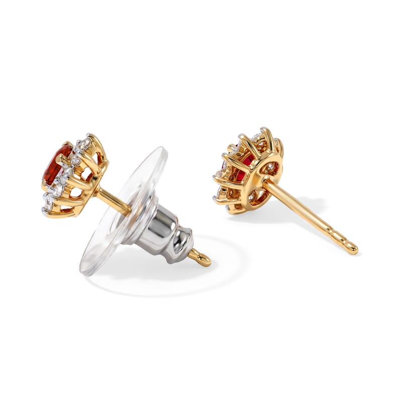 D'Joy AAA Crimson Fire Opal and Moissanite 0.50 ctw Stud Earrings in 18K Vermeil Yellow Gold Over Sterling Silver