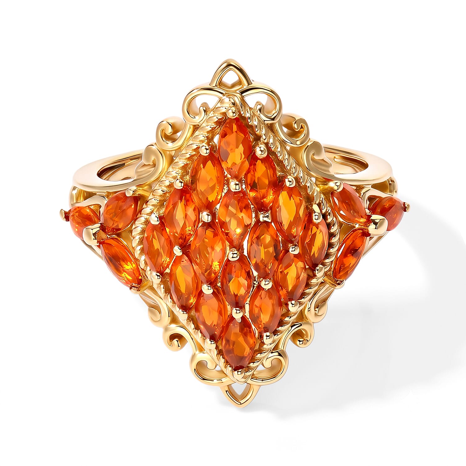 D'Joy AAA Crimson Fire Opal 1.25 ctw Sparkling Ring in 18K Vermeil Yellow Gold Over Sterling Silver (Size 6.0)