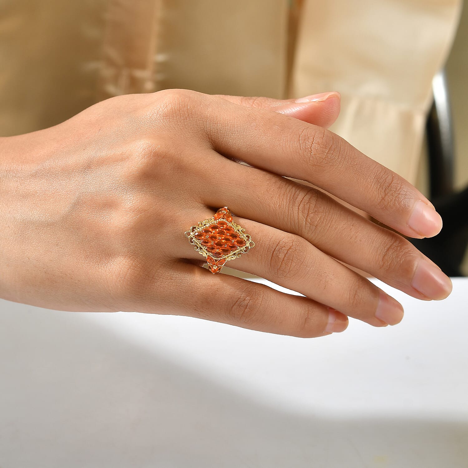 D'Joy AAA Crimson Fire Opal 1.25 ctw Sparkling Ring in 18K Vermeil Yellow Gold Over Sterling Silver (Size 6.0)