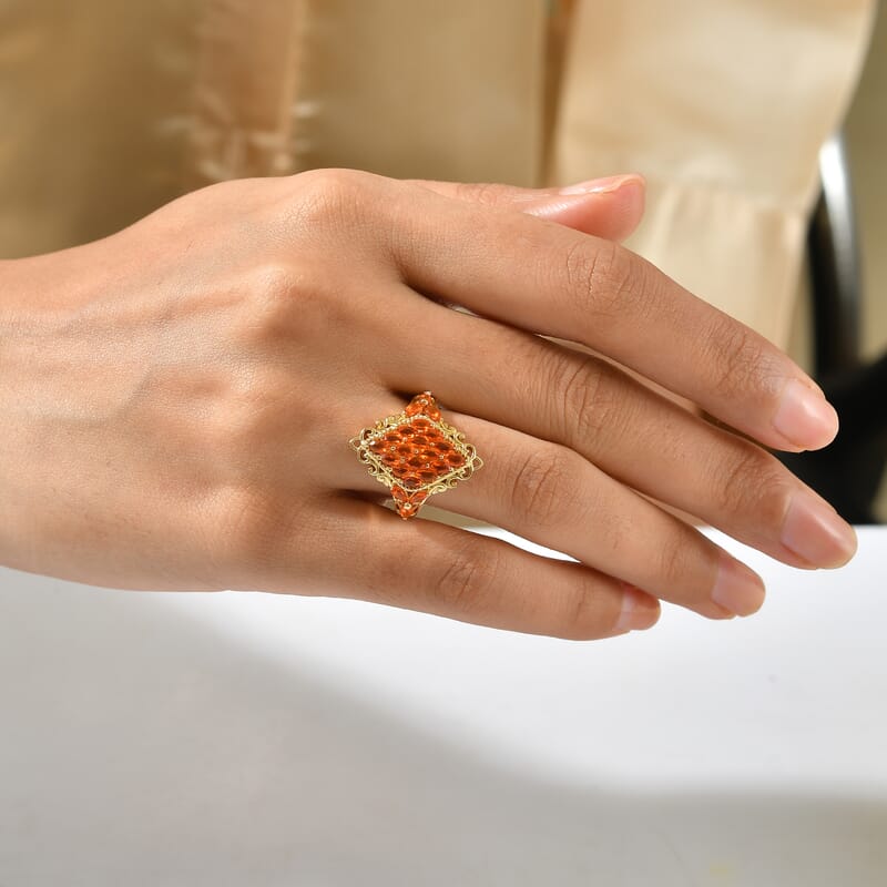 D'Joy AAA Crimson Fire Opal 1.25 ctw Sparkling Ring in 18K Vermeil Yellow Gold Over Sterling Silver (Size 6.0)