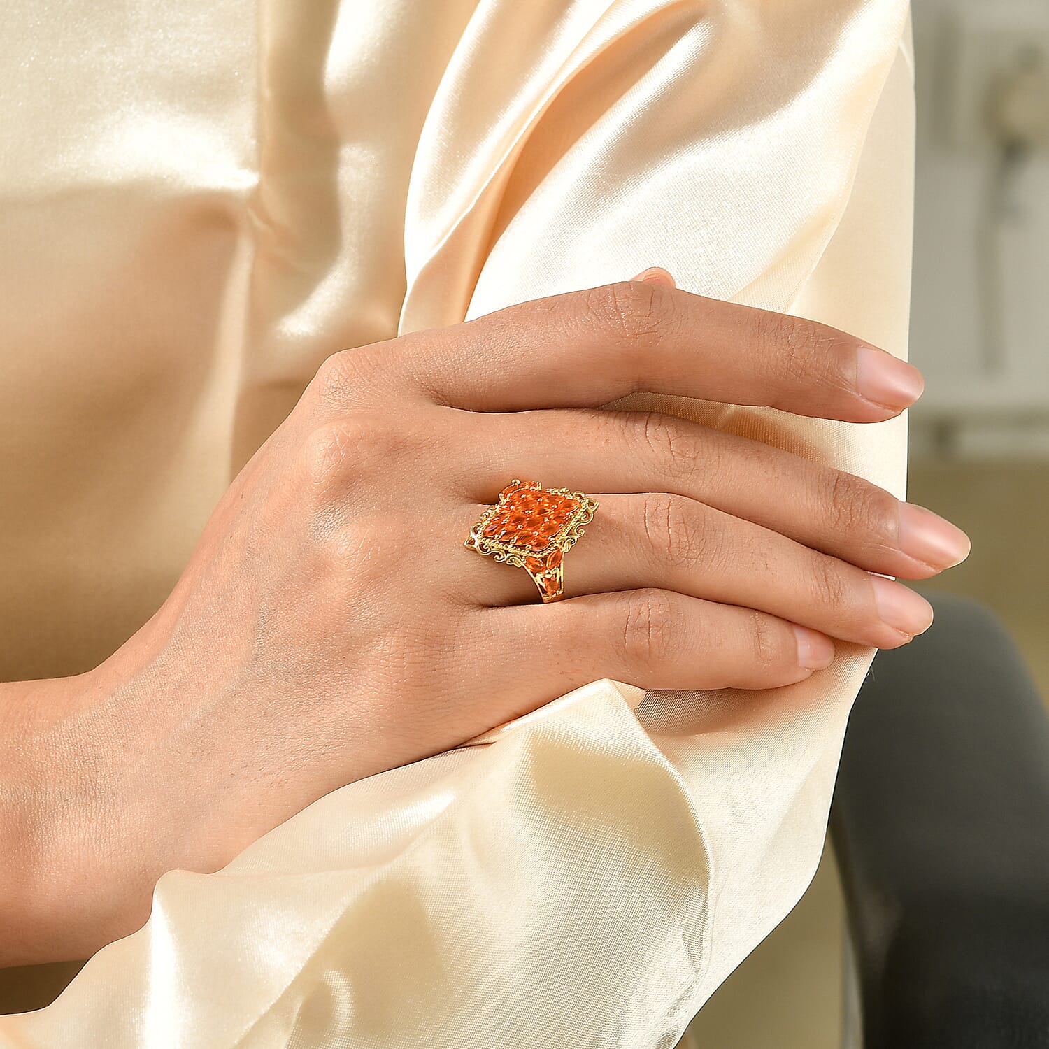 D'Joy AAA Crimson Fire Opal 1.25 ctw Sparkling Ring in 18K Vermeil Yellow Gold Over Sterling Silver (Size 6.0)