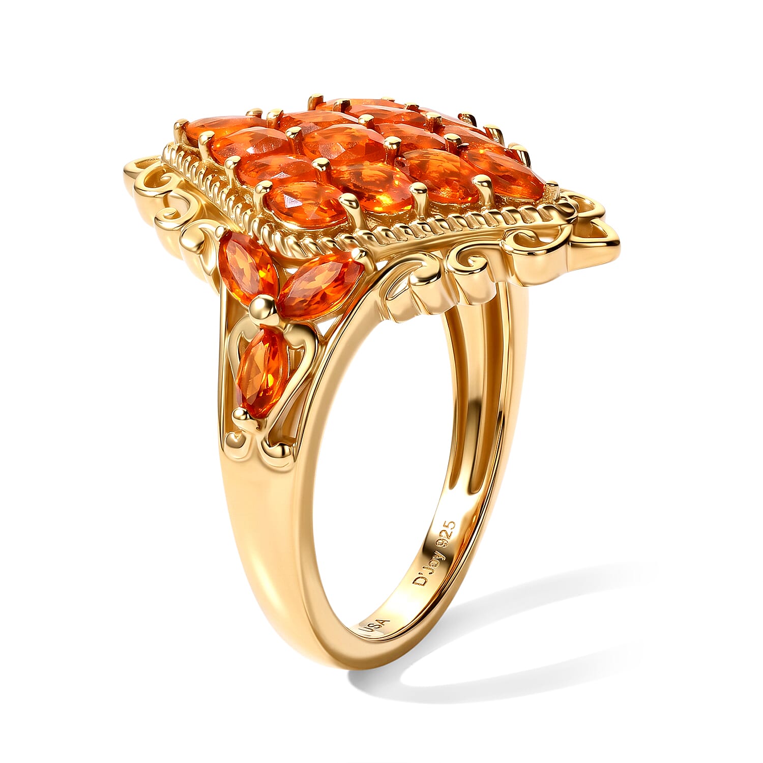D'Joy AAA Crimson Fire Opal 1.25 ctw Sparkling Ring in 18K Vermeil Yellow Gold Over Sterling Silver (Size 6.0)