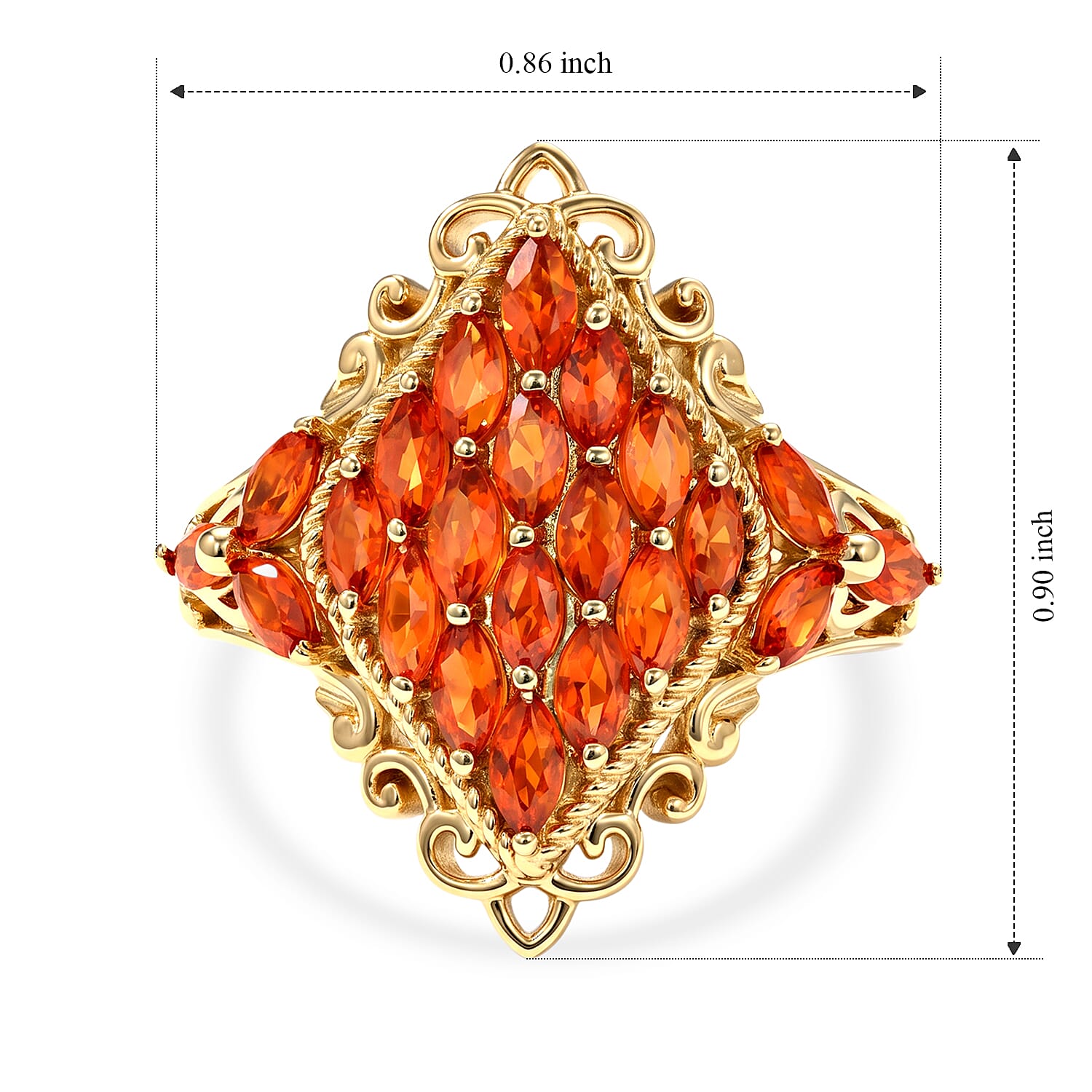 D'Joy AAA Crimson Fire Opal 1.25 ctw Sparkling Ring in 18K Vermeil Yellow Gold Over Sterling Silver (Size 6.0)