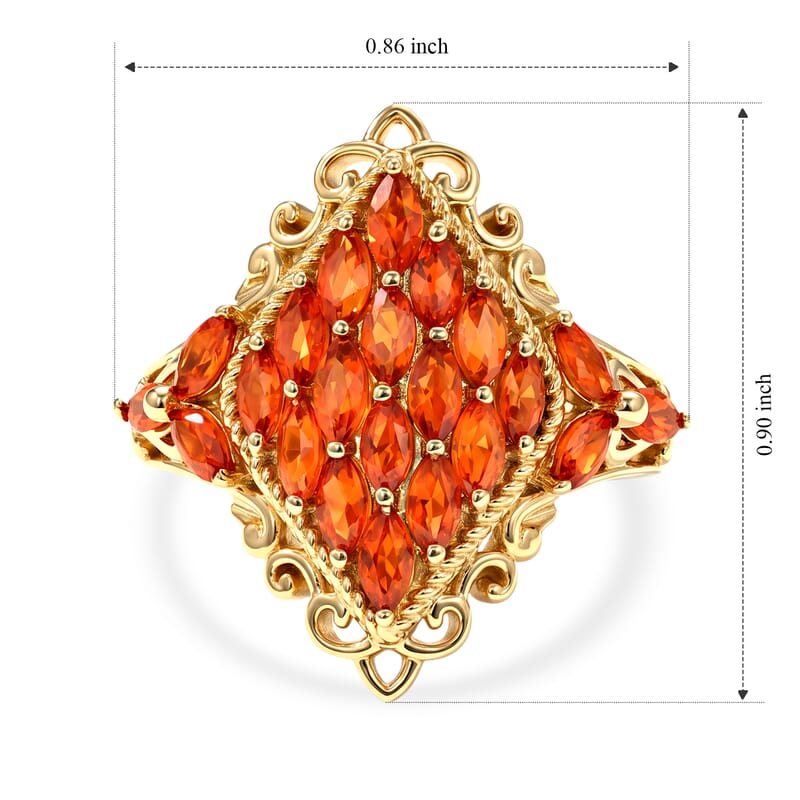 D'Joy AAA Crimson Fire Opal 1.25 ctw Sparkling Ring in 18K Vermeil Yellow Gold Over Sterling Silver (Size 6.0)