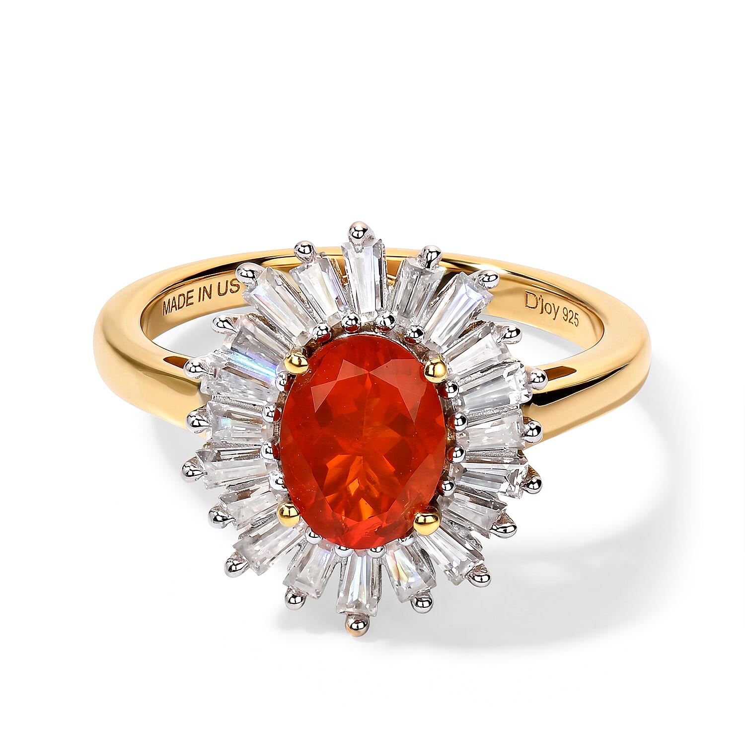 D'Joy AAA Crimson Fire Opal and Moissanite 1.70 ctw Sunkissed Spark Ring in 18K Vermeil Yellow Gold Over Sterling Silver (Size 6.0)