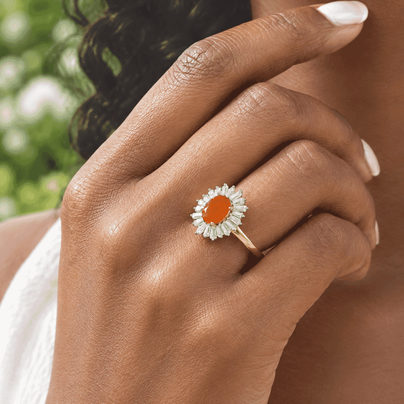 D'Joy AAA Crimson Fire Opal and Moissanite 1.70 ctw Sunkissed Spark Ring in 18K Vermeil Yellow Gold Over Sterling Silver (Size 6.0)