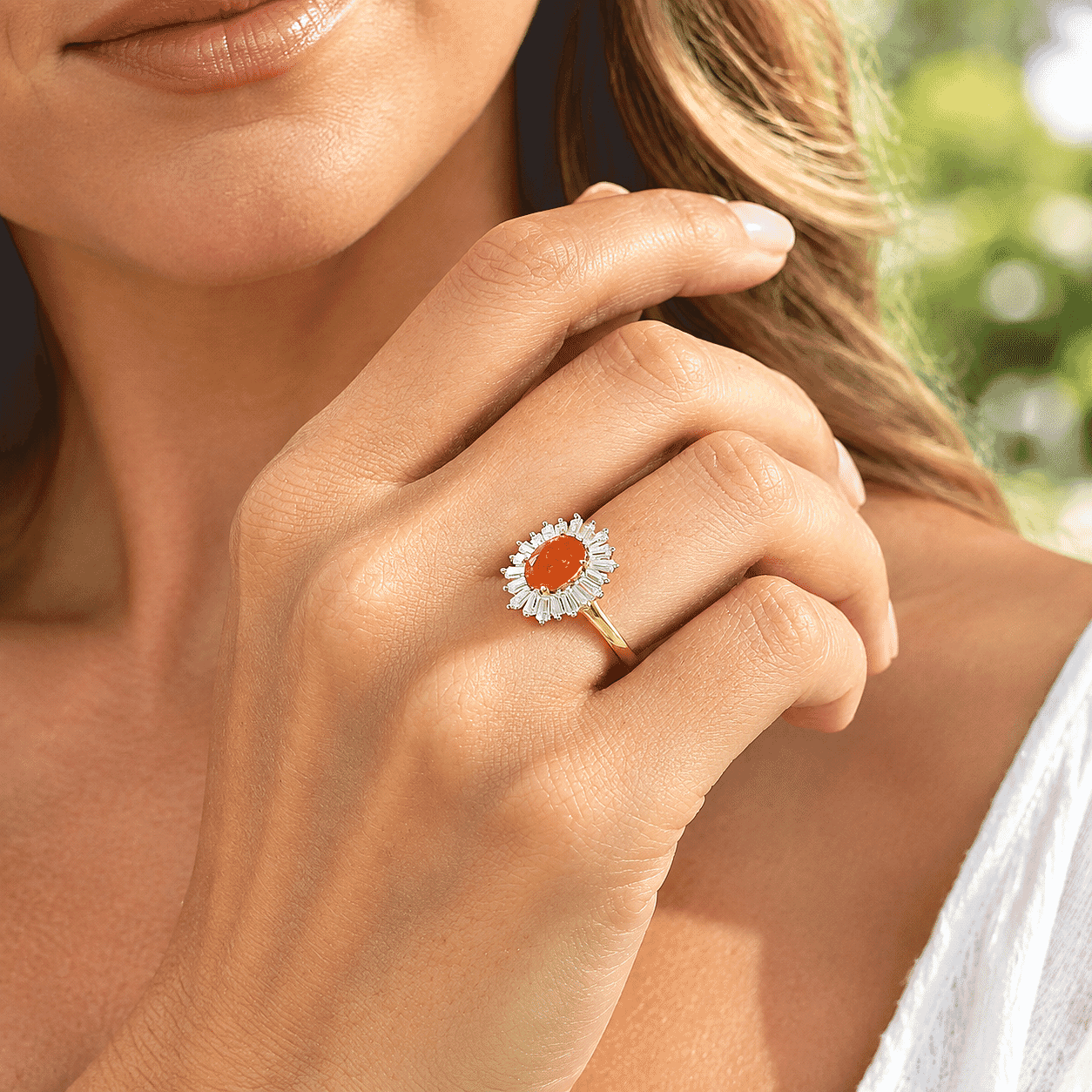 D'Joy AAA Crimson Fire Opal and Moissanite 1.70 ctw Sunkissed Spark Ring in 18K Vermeil Yellow Gold Over Sterling Silver (Size 6.0)