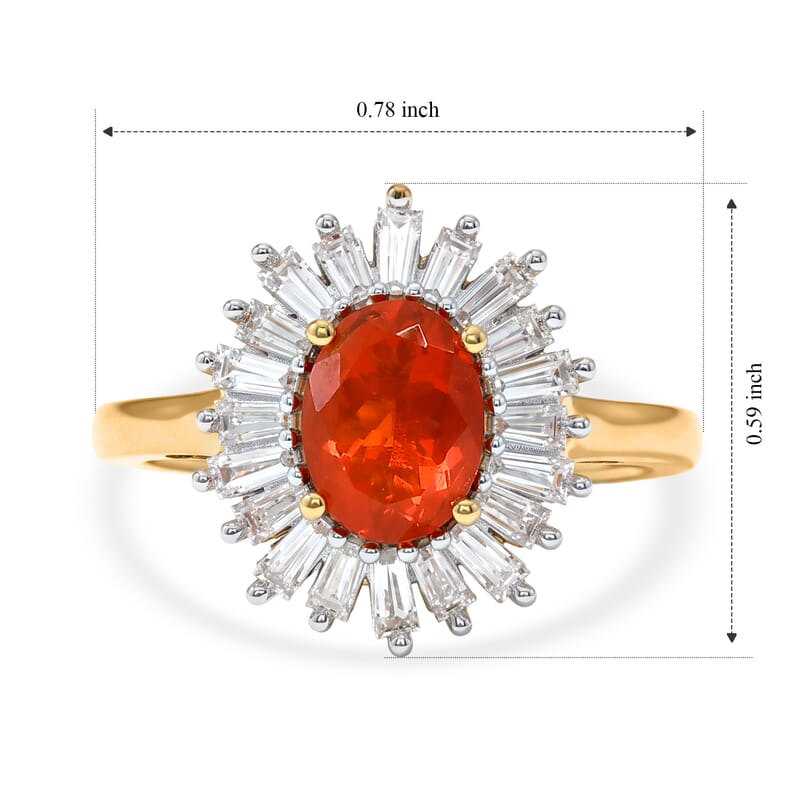 D'Joy AAA Crimson Fire Opal and Moissanite 1.70 ctw Sunkissed Spark Ring in 18K Vermeil Yellow Gold Over Sterling Silver (Size 6.0)