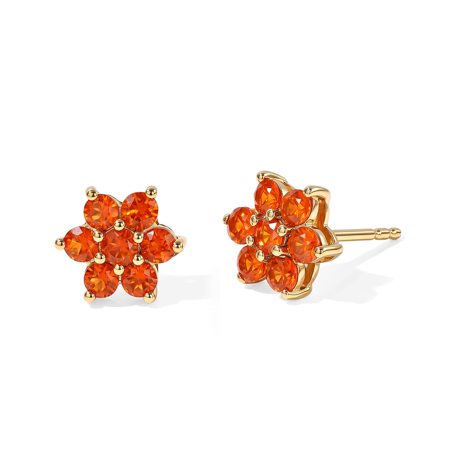D'Joy AAA Crimson Fire Opal 0.75 ctw Bloom Earrings in 18K Vermeil Yellow Gold Over Sterling Silver