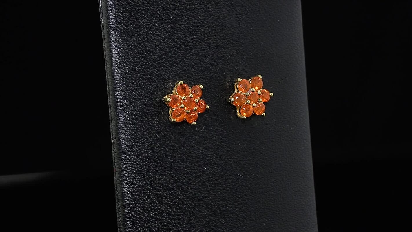D''Joy AAA Crimson Fire Opal Cluster Earrings in 18K Vermeil YG Over Sterling Silver 0.75 ctw