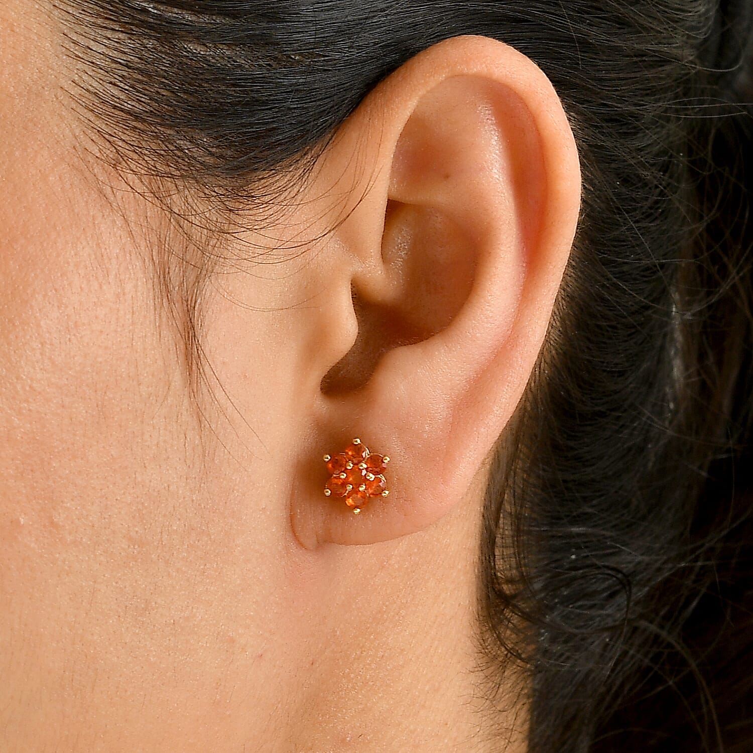 D'Joy AAA Crimson Fire Opal 0.75 ctw Bloom Earrings in 18K Vermeil Yellow Gold Over Sterling Silver