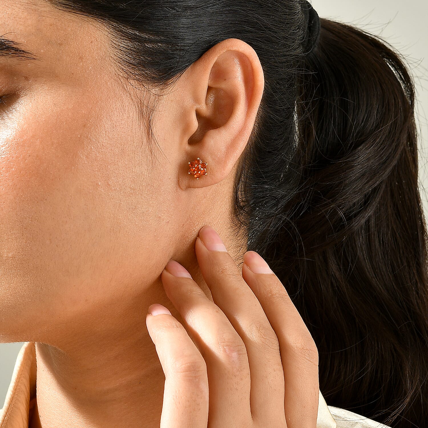 D'Joy AAA Crimson Fire Opal 0.75 ctw Bloom Earrings in 18K Vermeil Yellow Gold Over Sterling Silver