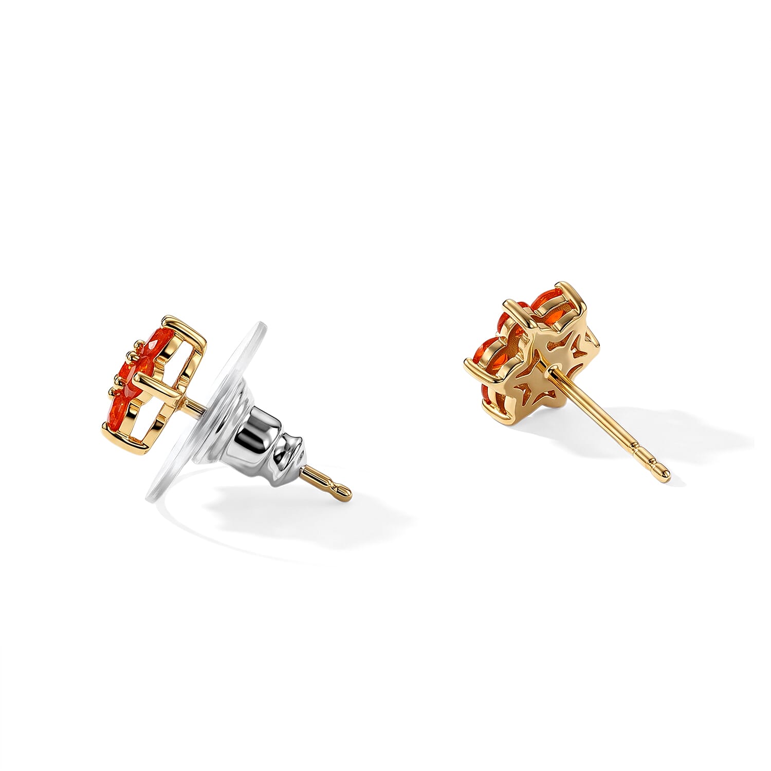 D'Joy AAA Crimson Fire Opal 0.75 ctw Bloom Earrings in 18K Vermeil Yellow Gold Over Sterling Silver