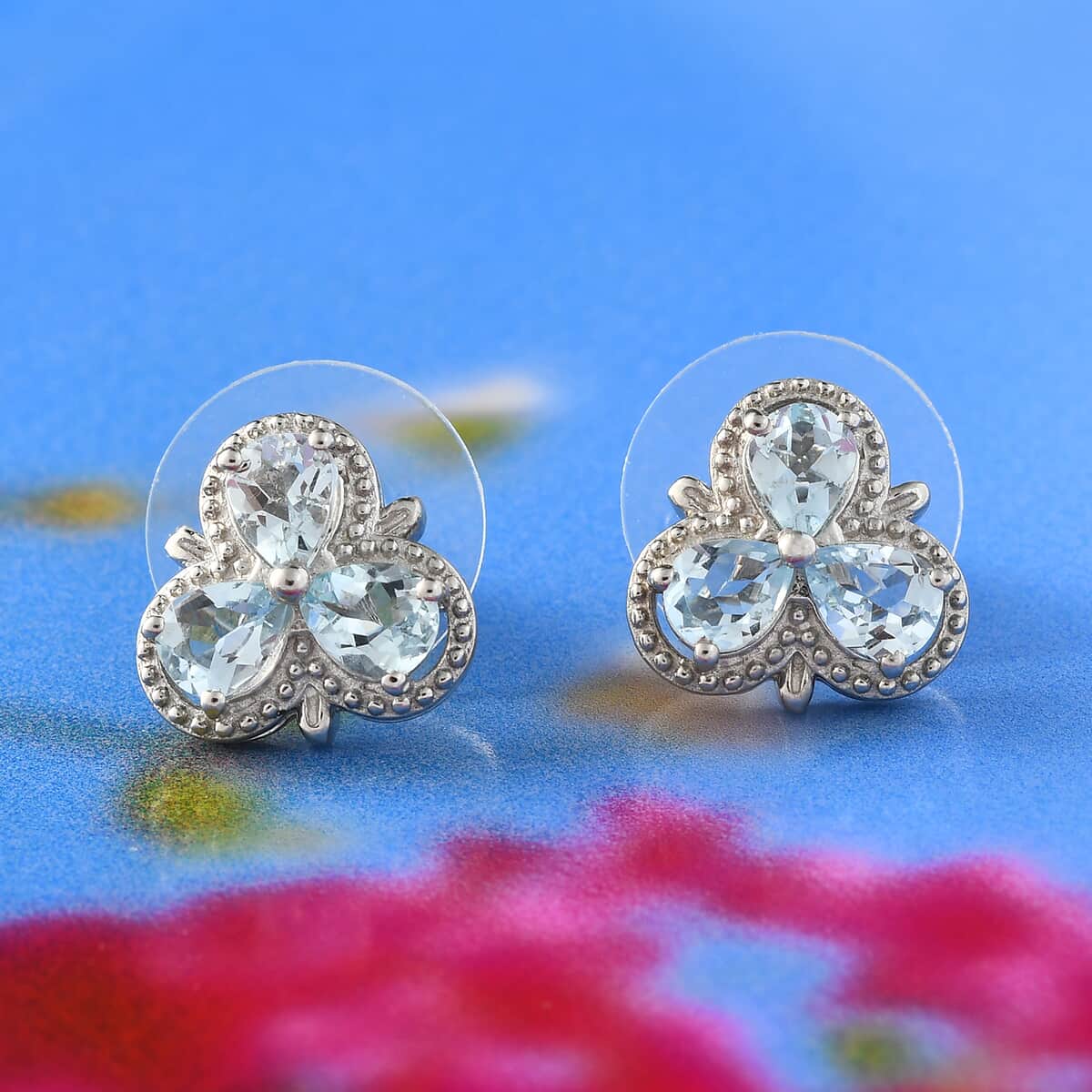 Espirito Santo Aquamarine Stud Earring in Platinum Over Sterling Silver 1.50 ctw image number 1