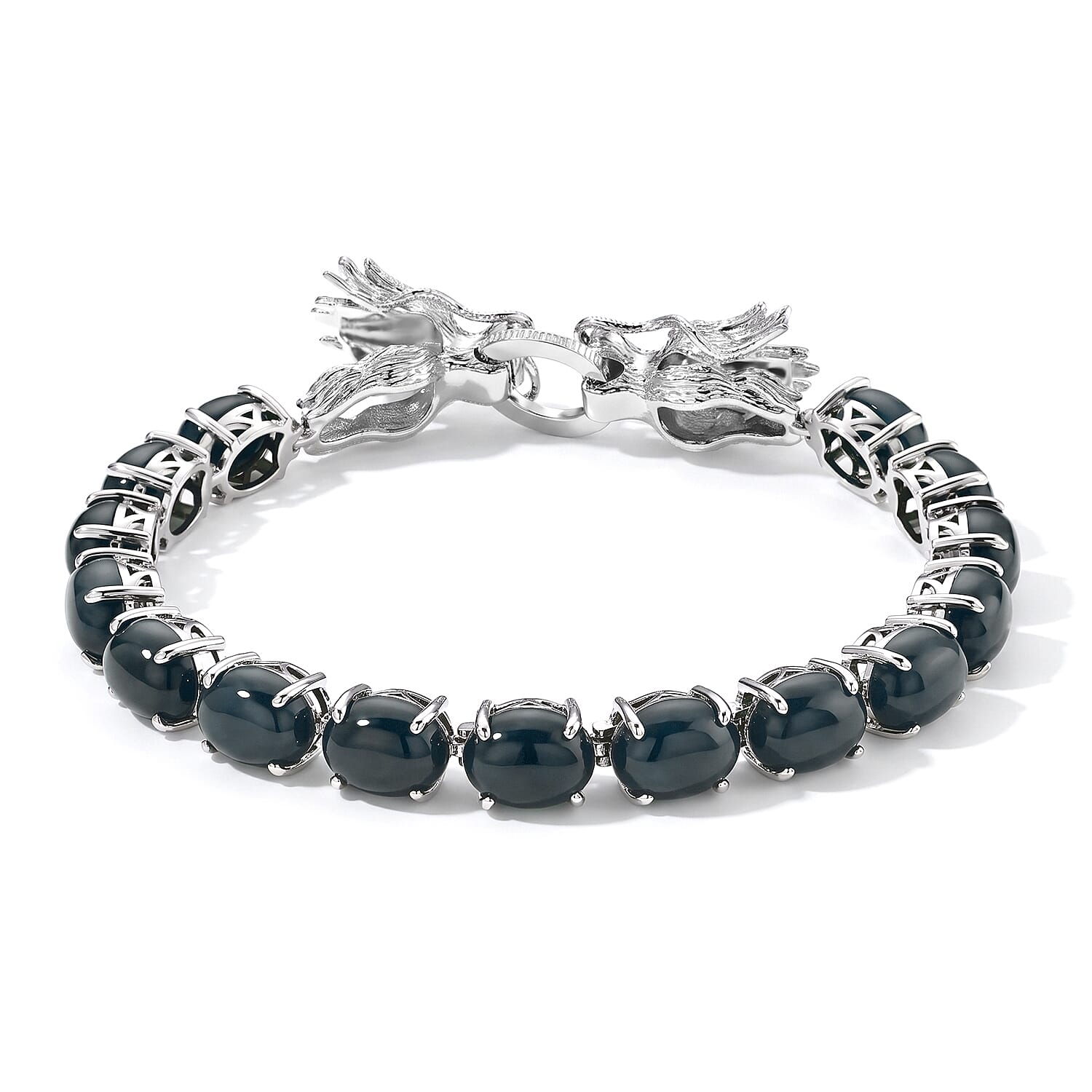 EverTrue Natural Olmec Jadeite and Chrome Diopside 29.75 ctw Dragon Head Bracelet in Platinum Bond (6.50 In)