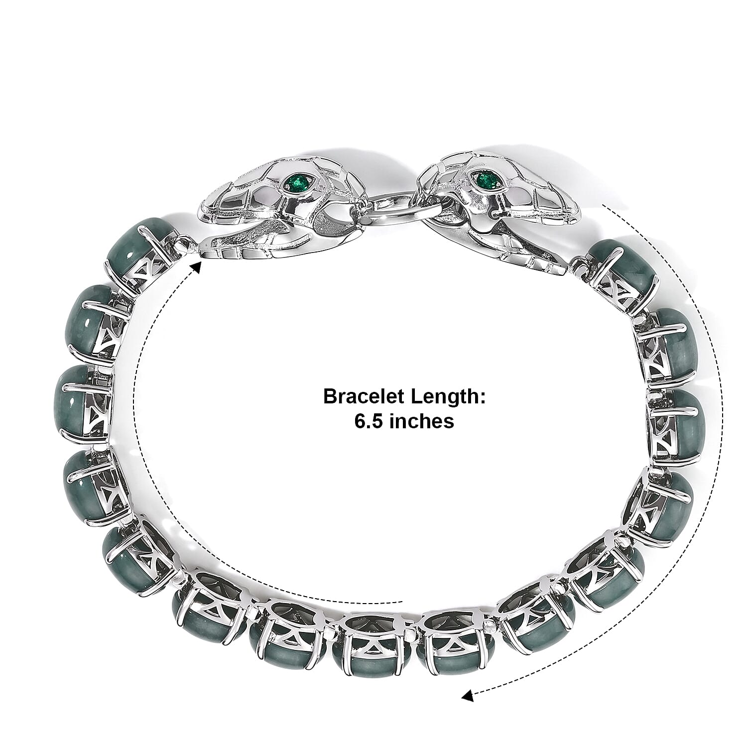 EverTrue Natural Olmec Jadeite and Chrome Diopside 29.70 ctw Double Snake Head Bracelet in Platinum Bond (6.50 In)