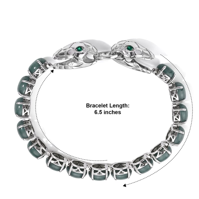EverTrue Natural Olmec Jadeite and Chrome Diopside 29.70 ctw Double Snake Head Bracelet in Platinum Bond (6.50 In)