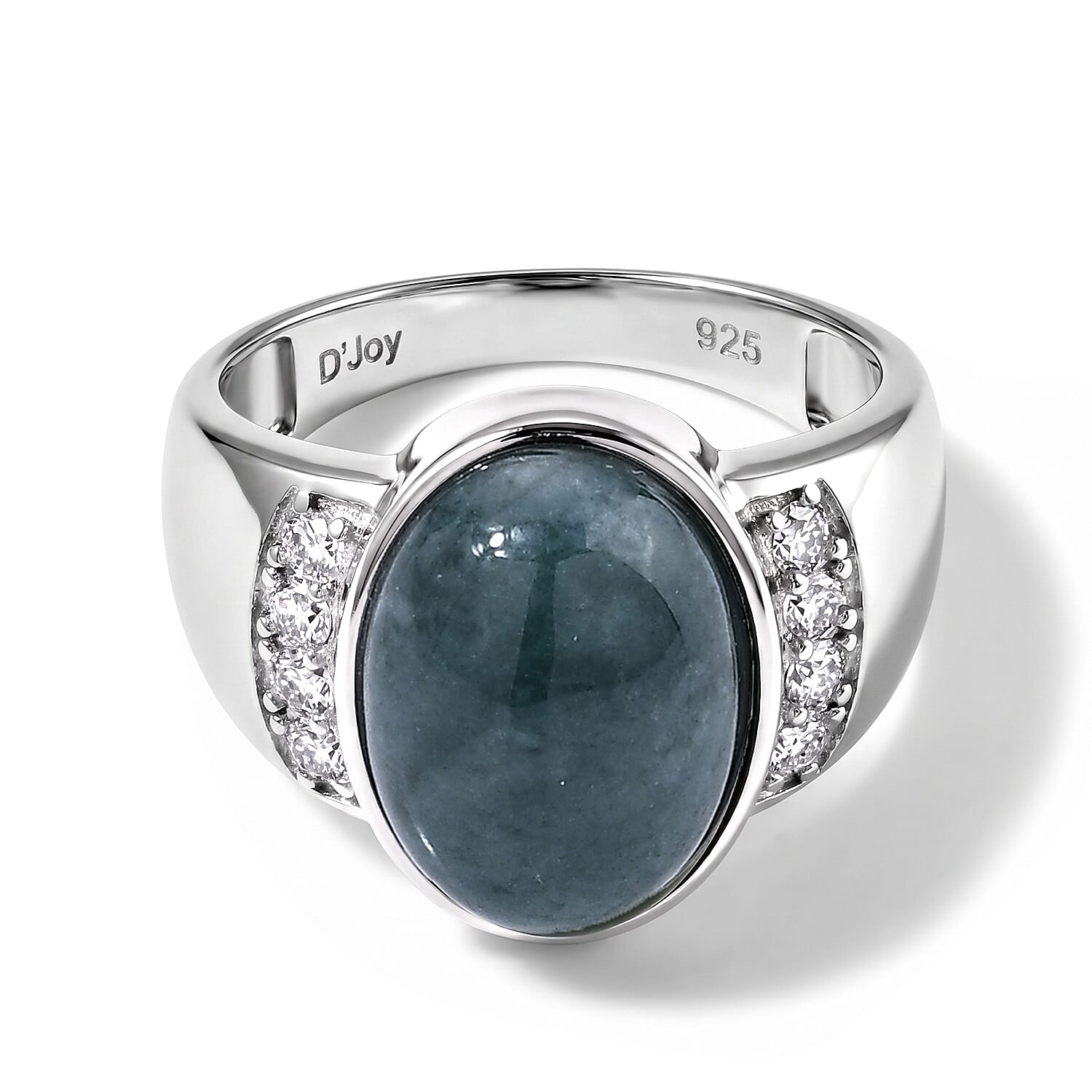 D'Joy Natural Olmec Jadeite and Moissanite 7.60 ctw Ring in Rhodium Over Sterling Silver (Size 7.0)