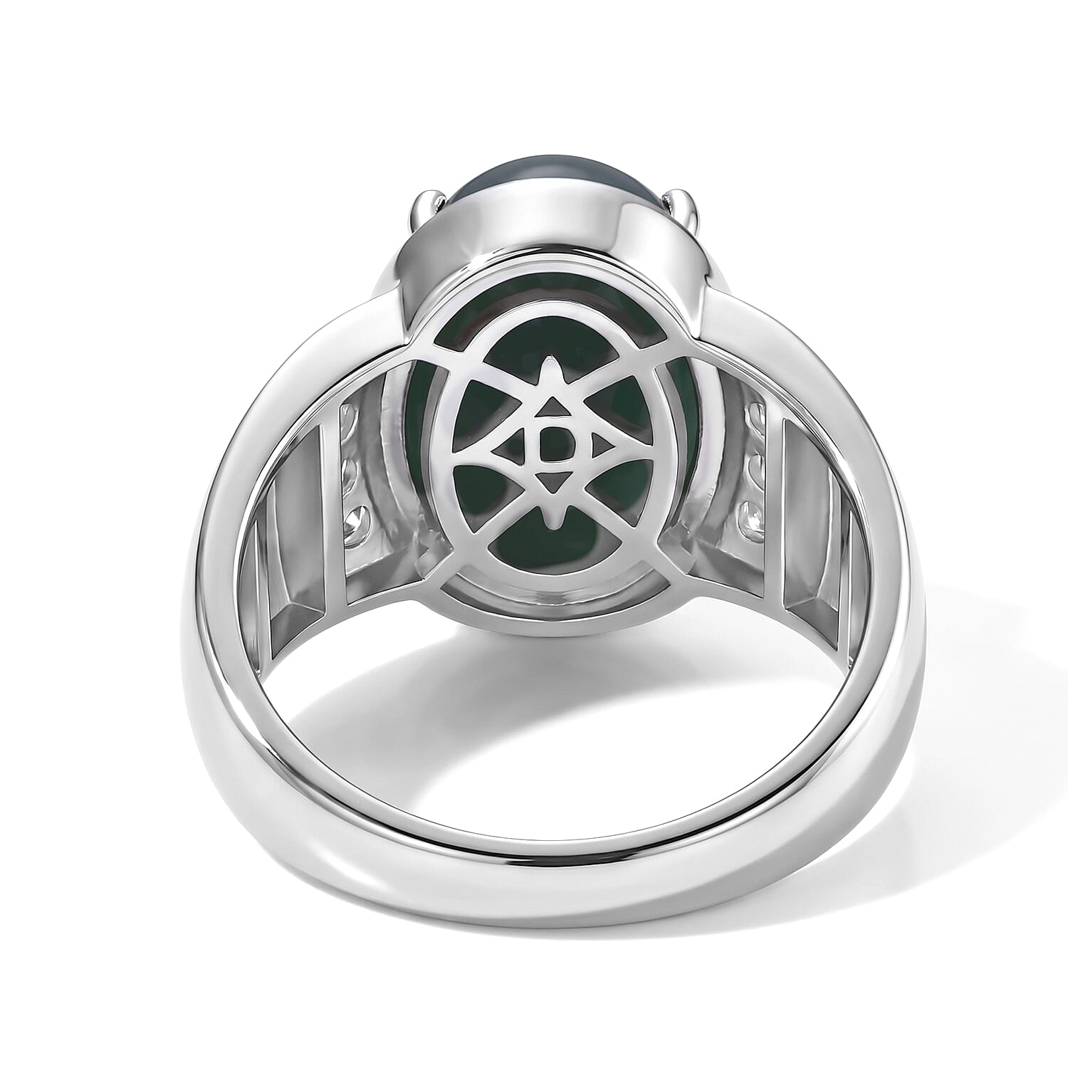 D'Joy Natural Olmec Jadeite and Moissanite 7.60 ctw Ring in Rhodium Over Sterling Silver (Size 7.0)
