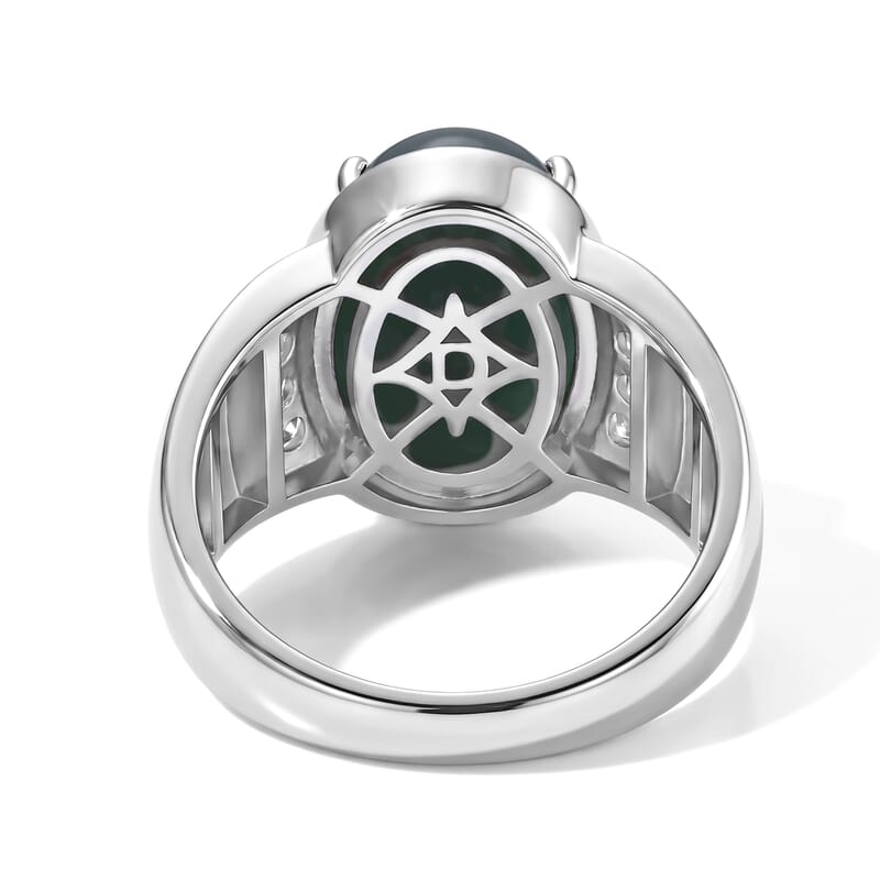 D'Joy Natural Olmec Jadeite and Moissanite 7.60 ctw Ring in Rhodium Over Sterling Silver (Size 7.0)