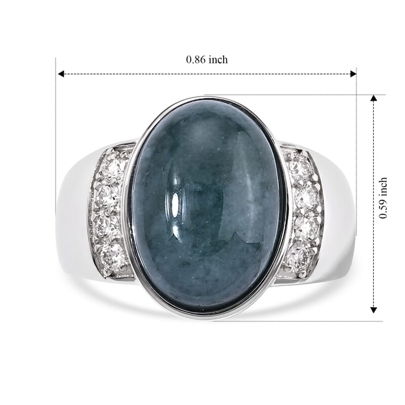 D'Joy Natural Olmec Jadeite and Moissanite 7.60 ctw Ring in Rhodium Over Sterling Silver (Size 7.0)