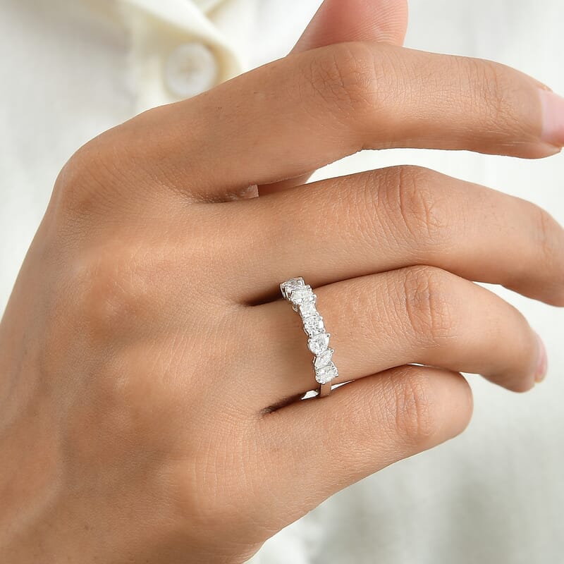 D'Joy Moissanite 1.00 ctw Half Eternity Band Ring in Rhodium Over Sterling Silver (Size 6.0)
