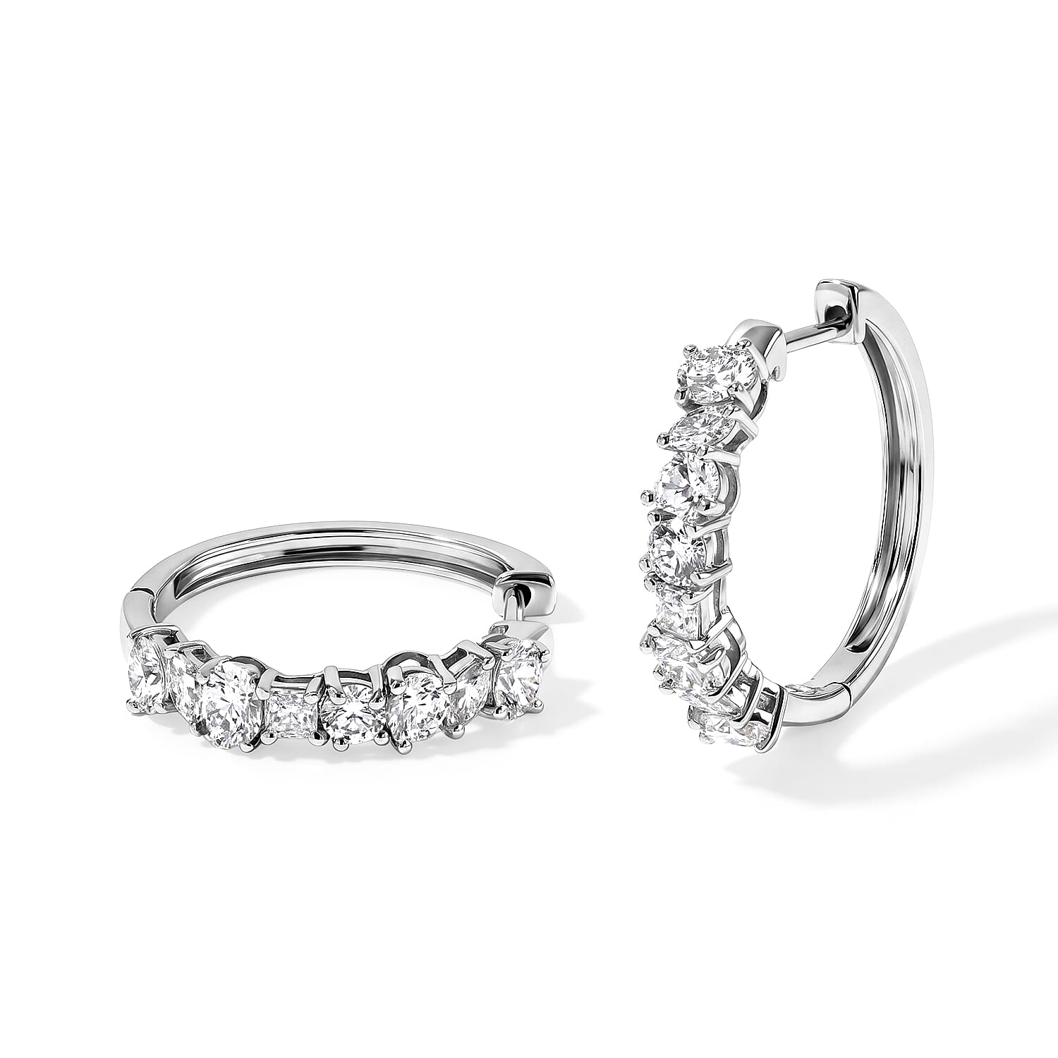D'Joy Moissanite 2.00 ctw Hoop Earrings in Rhodium Over Sterling Silver