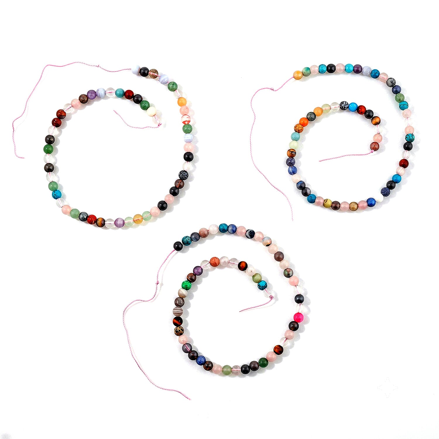 8mm Round Multi Gemstone Set of 3 Strand 510.00 ctw