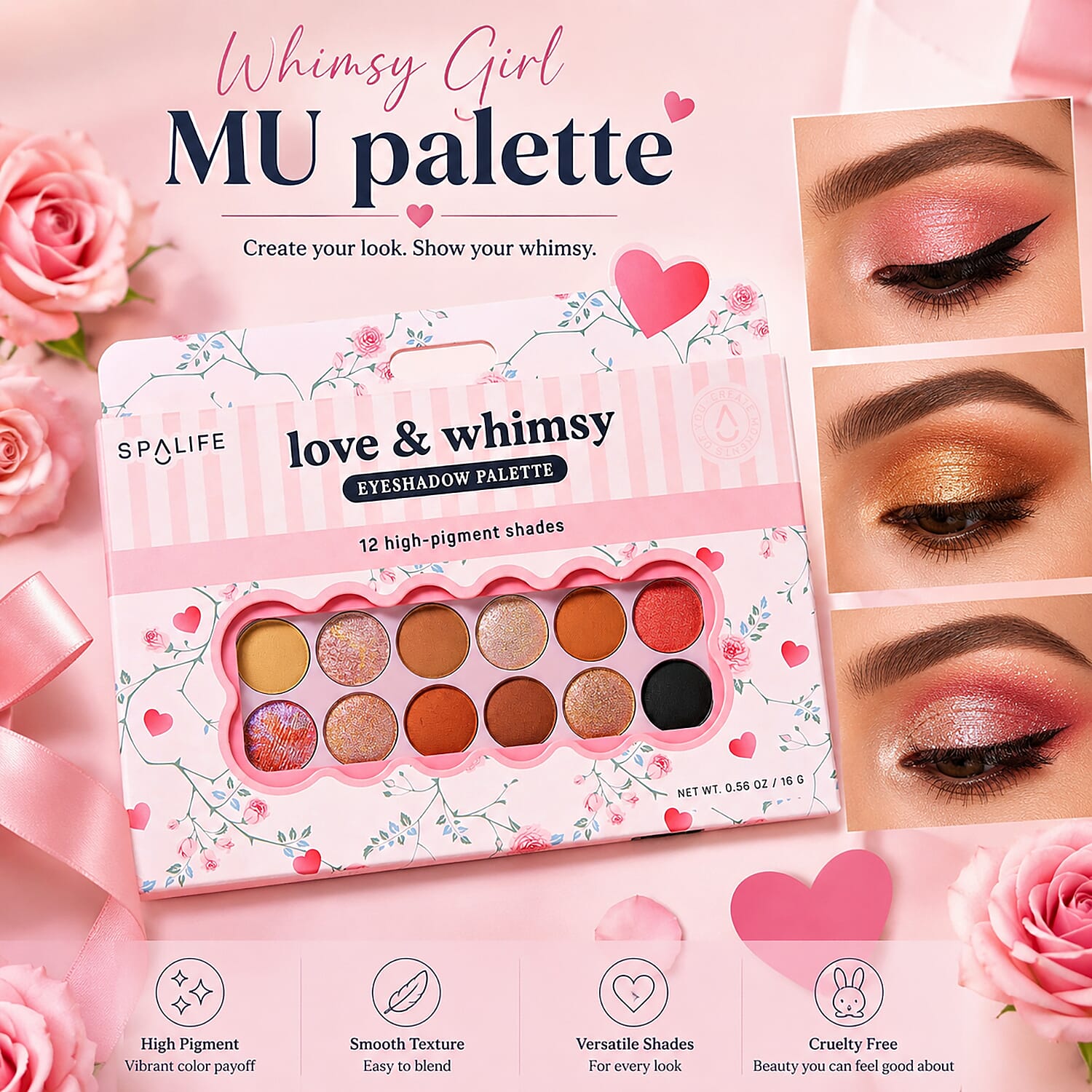 SpaLife Beauty Love & Whimsy Eyeshadow Palette - 12 Shades